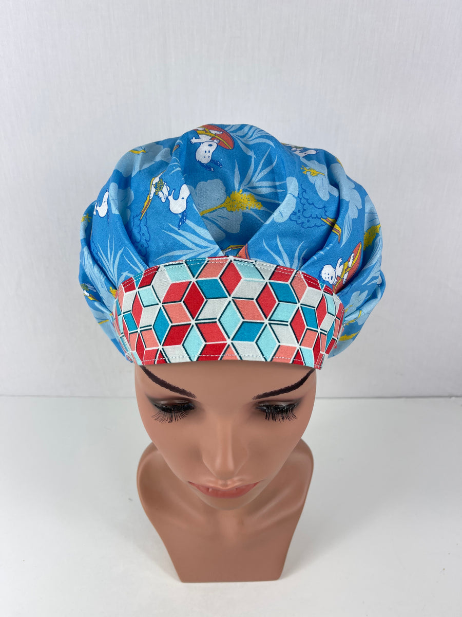 Snoopy Surfing Bouffant Scrub Hat