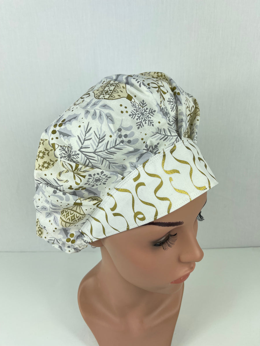 White Christmas Bouffant Scrub Hat