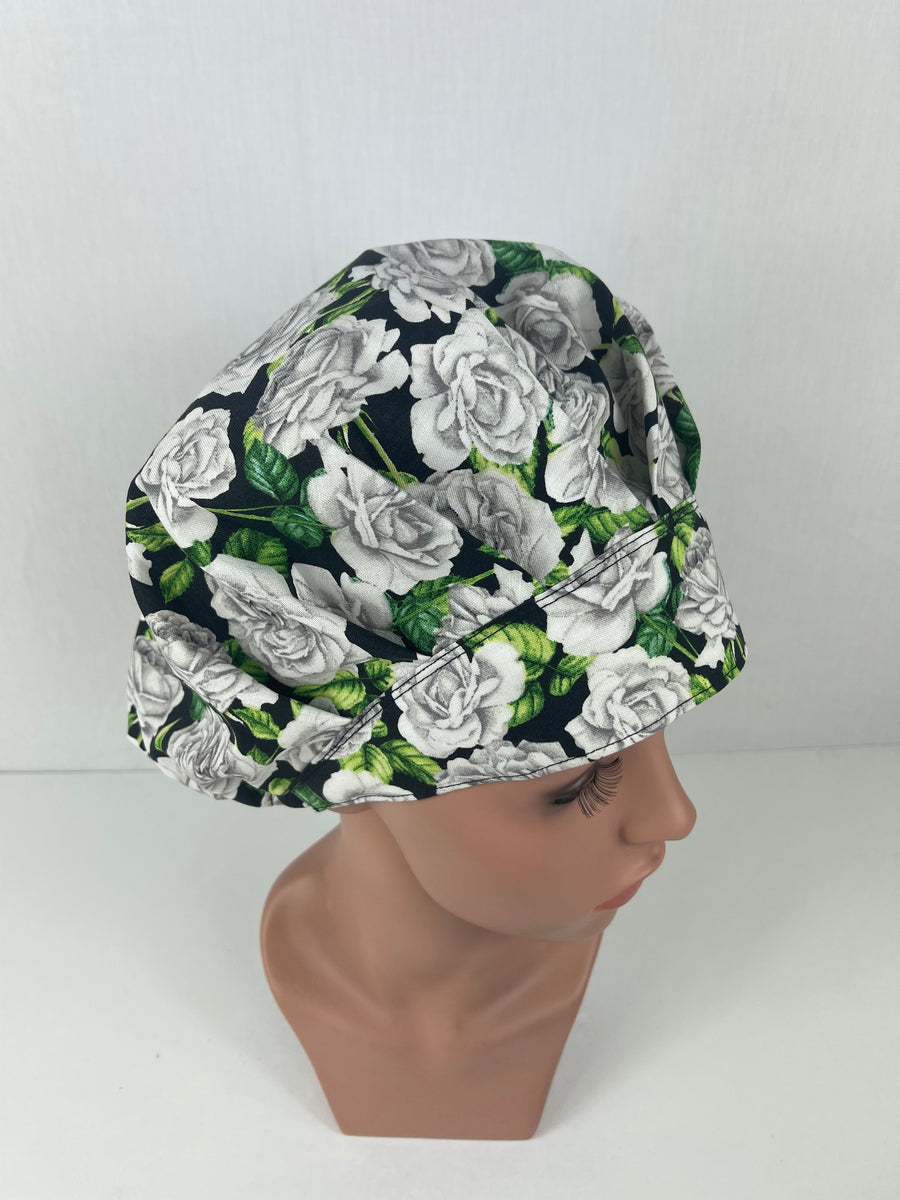 White Roses Bouffant Scrub Hat