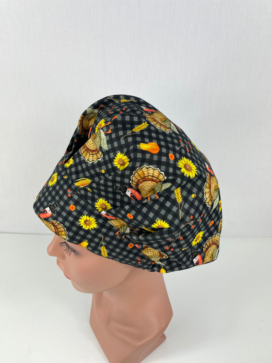 Thanksgiving Turkey on Plaid Bouffant Hat