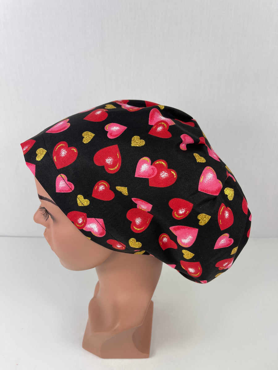 Valentines Hearts on Black Euro Cap