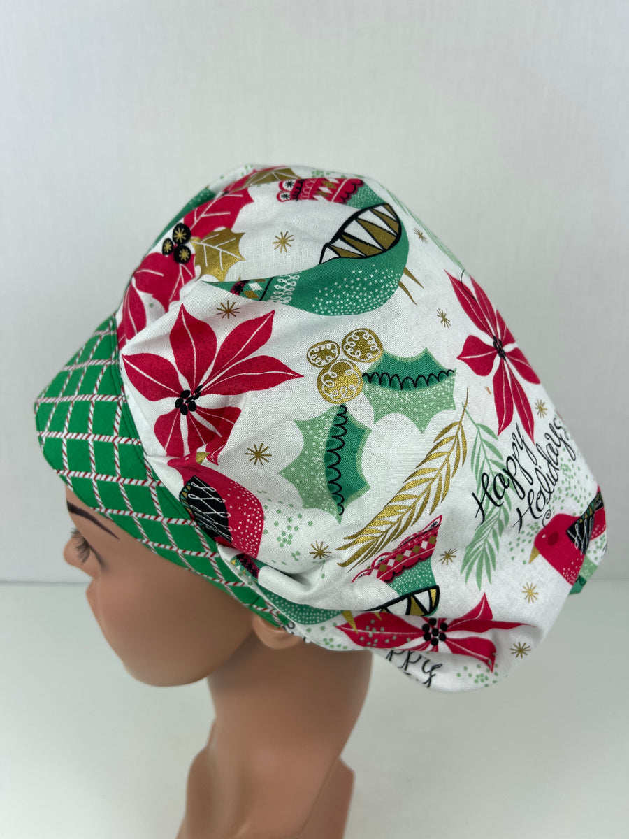 Happy Holidays Christmas Bouffant Scrub Hat