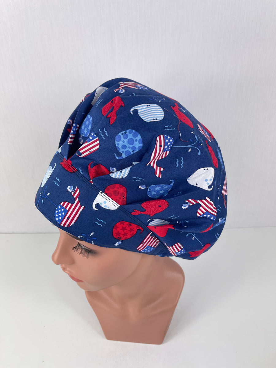 Baby Whales Patriotic Design Bouffant Scrub