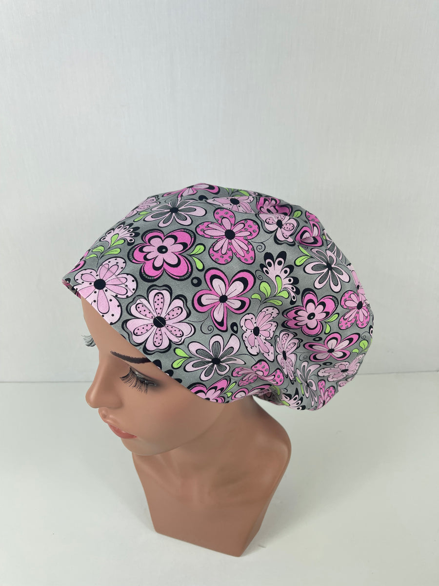 Pink Flowers on Grey Euro Cap