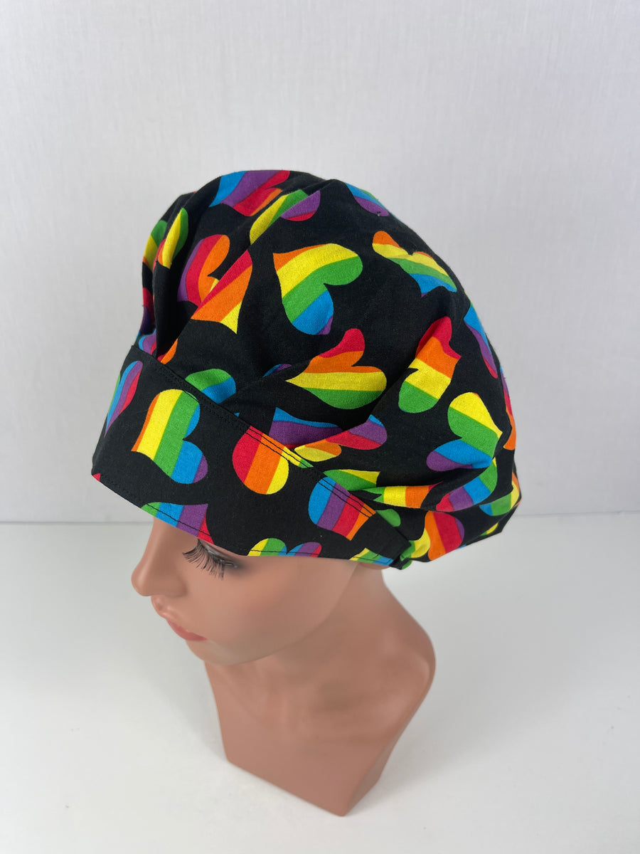 Rainbow Hearts Bouffant Scrub Hat