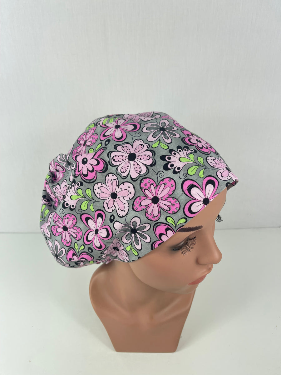 Pink Flowers on Grey Euro Cap