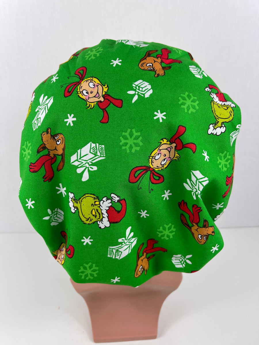 Christmas Grinch Bouffant Scrub Hat