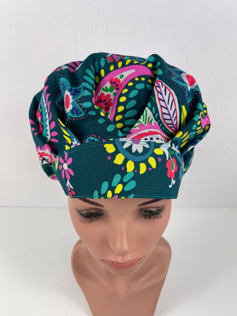 Teal Floral  Bouffant Hat