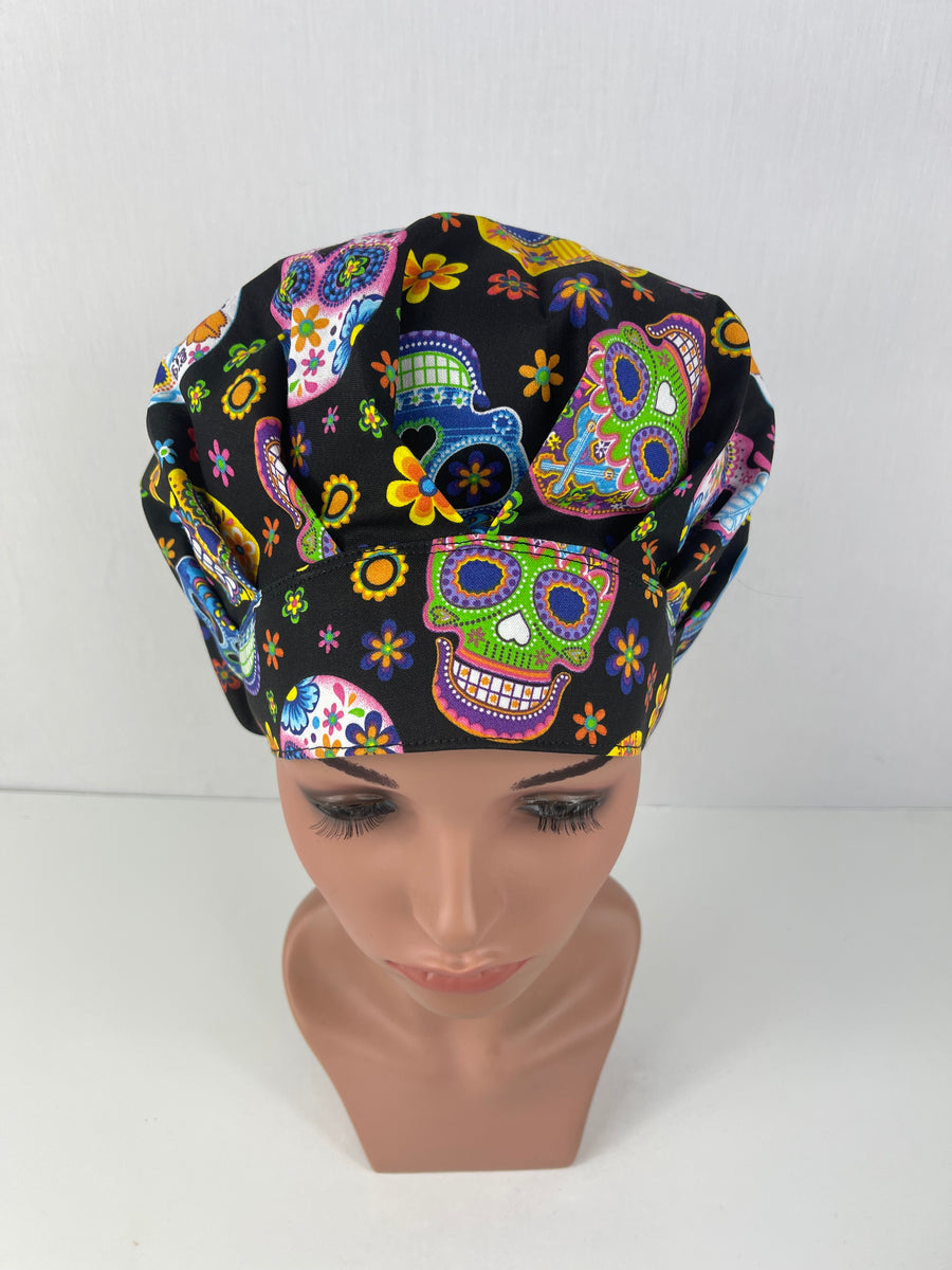 Sugar Skull on Black Bouffant Hat