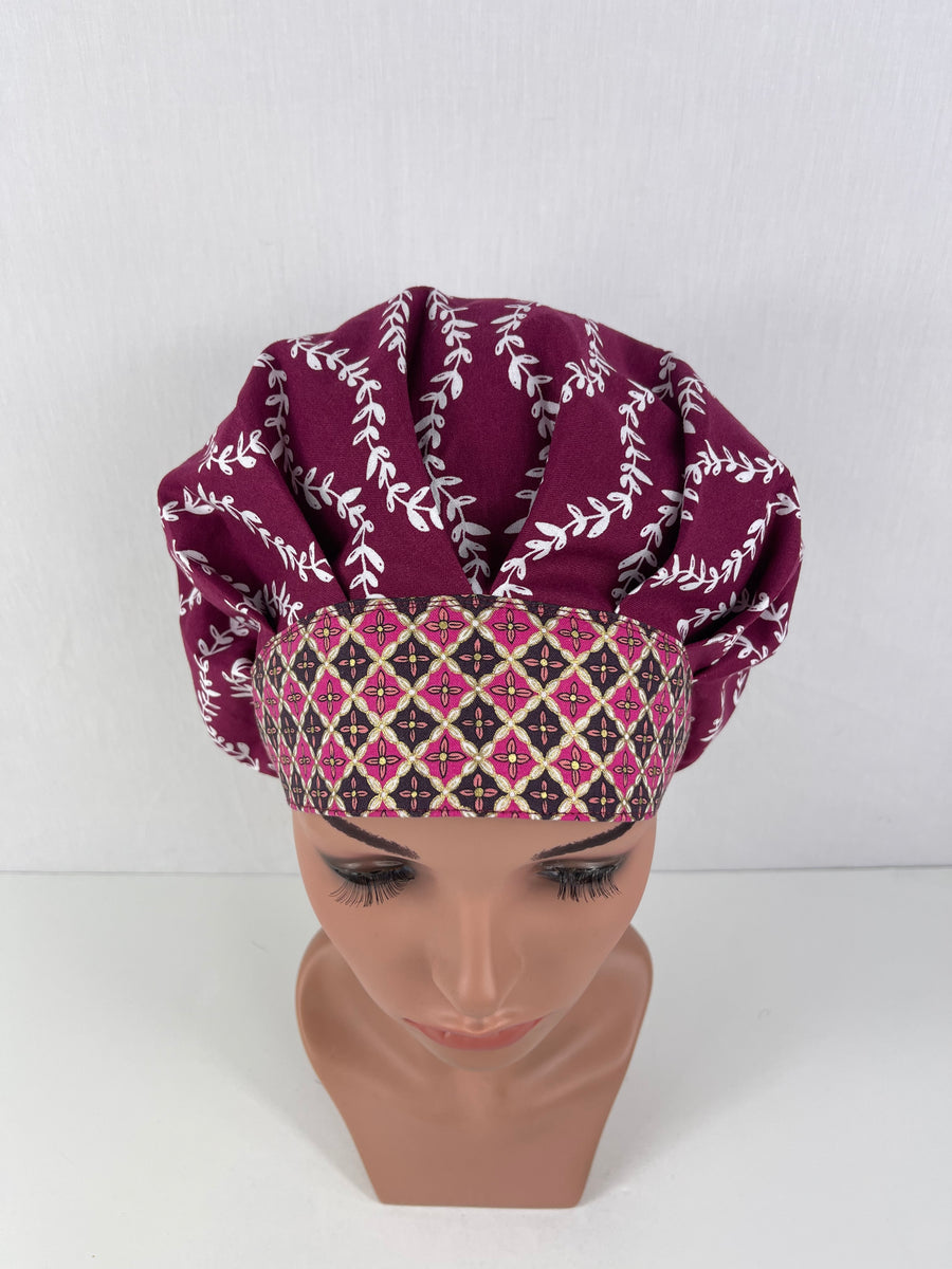Vines Burgundy Bouffant Hat