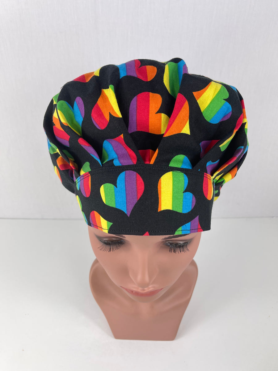 Rainbow Hearts Bouffant Scrub Hat