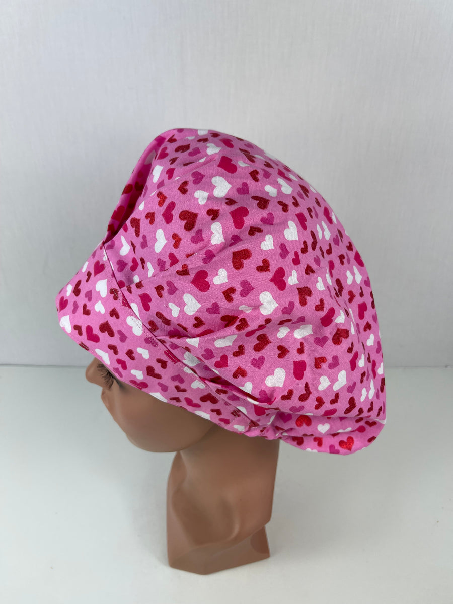 Hearts Pink Valentine Bouffant Scrub Hat