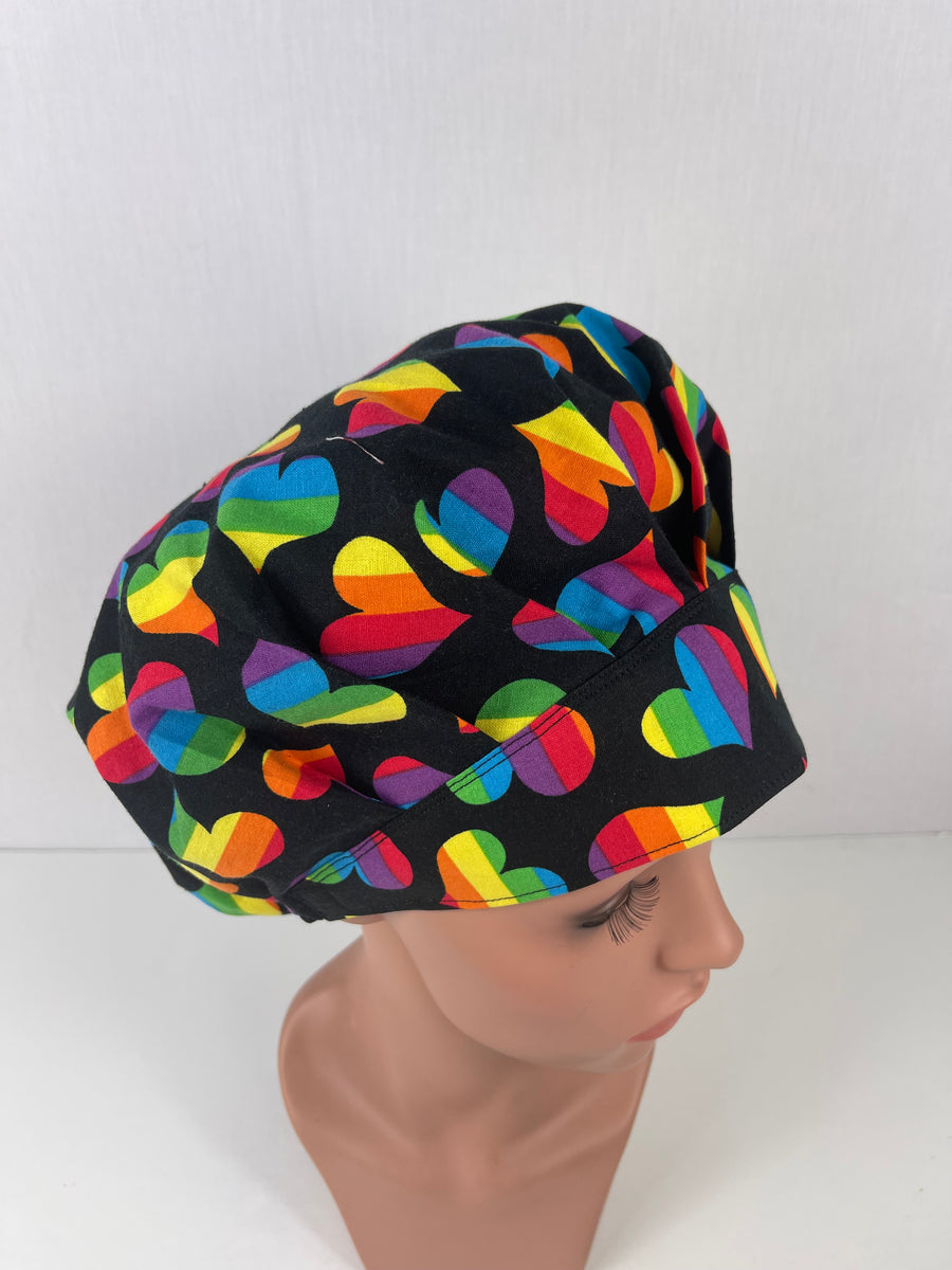 Rainbow Hearts Bouffant Scrub Hat