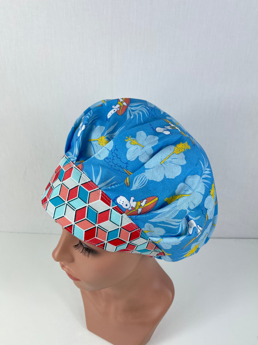 Snoopy Surfing Bouffant Scrub Hat