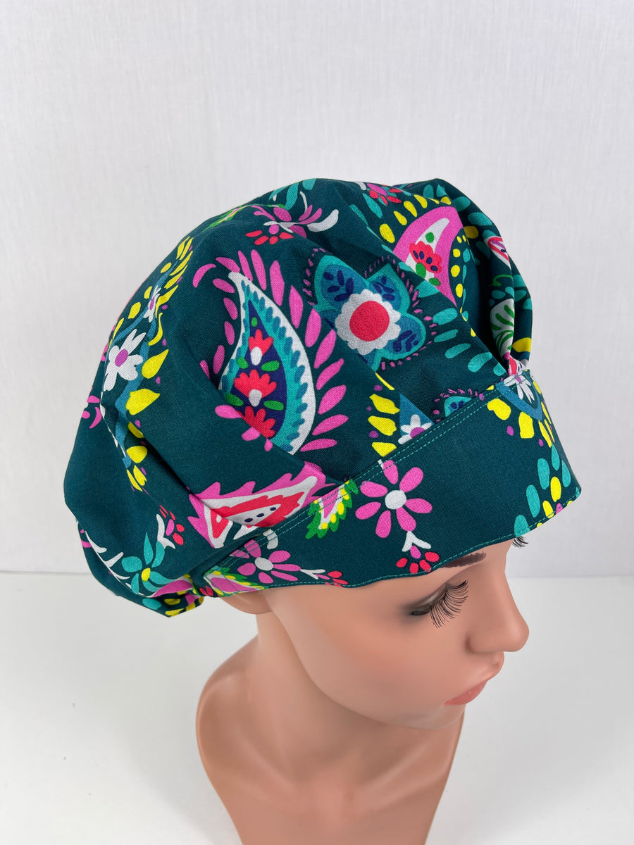 Teal Floral  Bouffant Hat