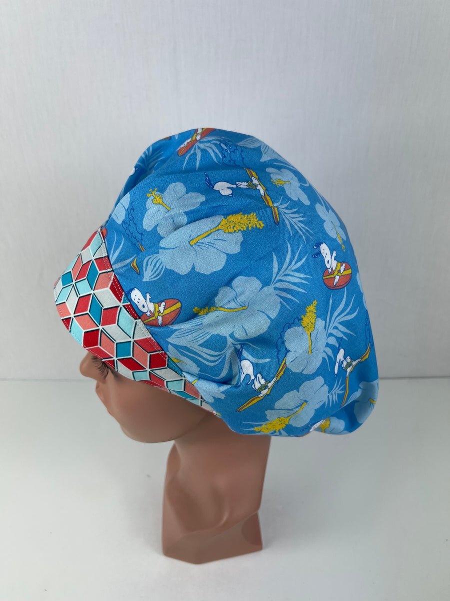 Snoopy Surfing Bouffant Scrub Hat