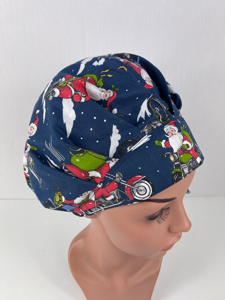 santa on a Bike Bouffant Scrub Hat