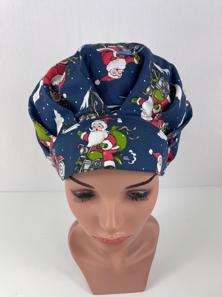 santa on a Bike Bouffant Scrub Hat