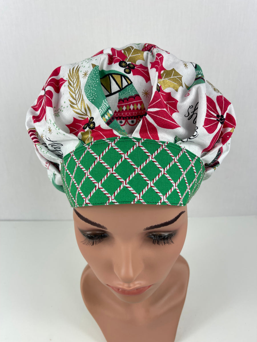 Happy Holidays Christmas Bouffant Scrub Hat