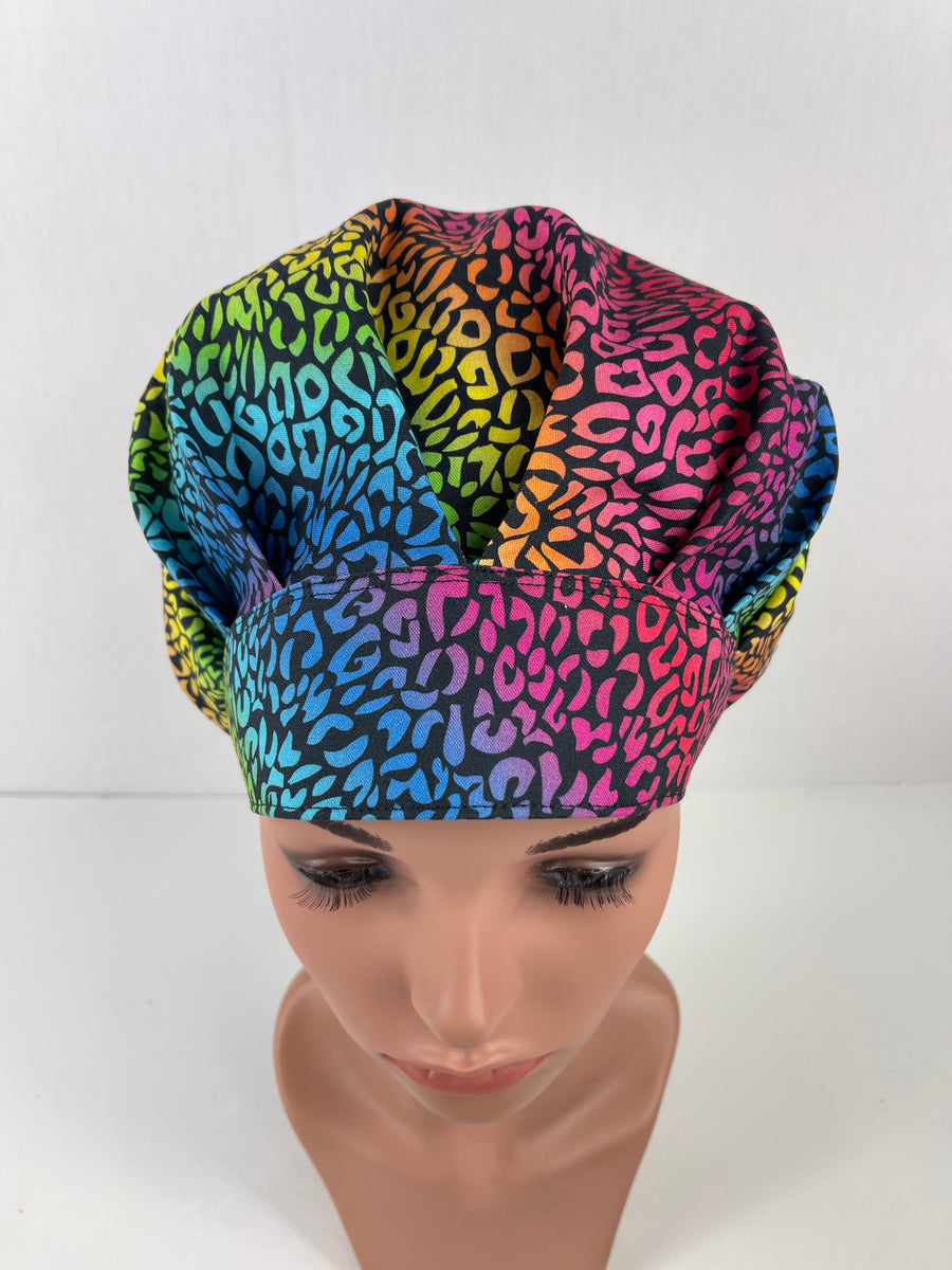 Rainbow Cheetah Bouffant Hat