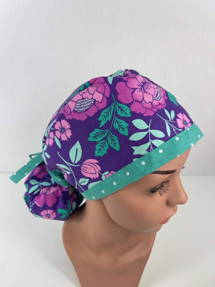Floral Purple Ponytail Hat
