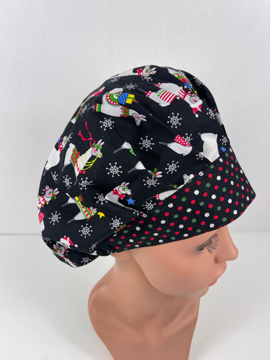 Christmas Llamas Bouffant Scrub Hat