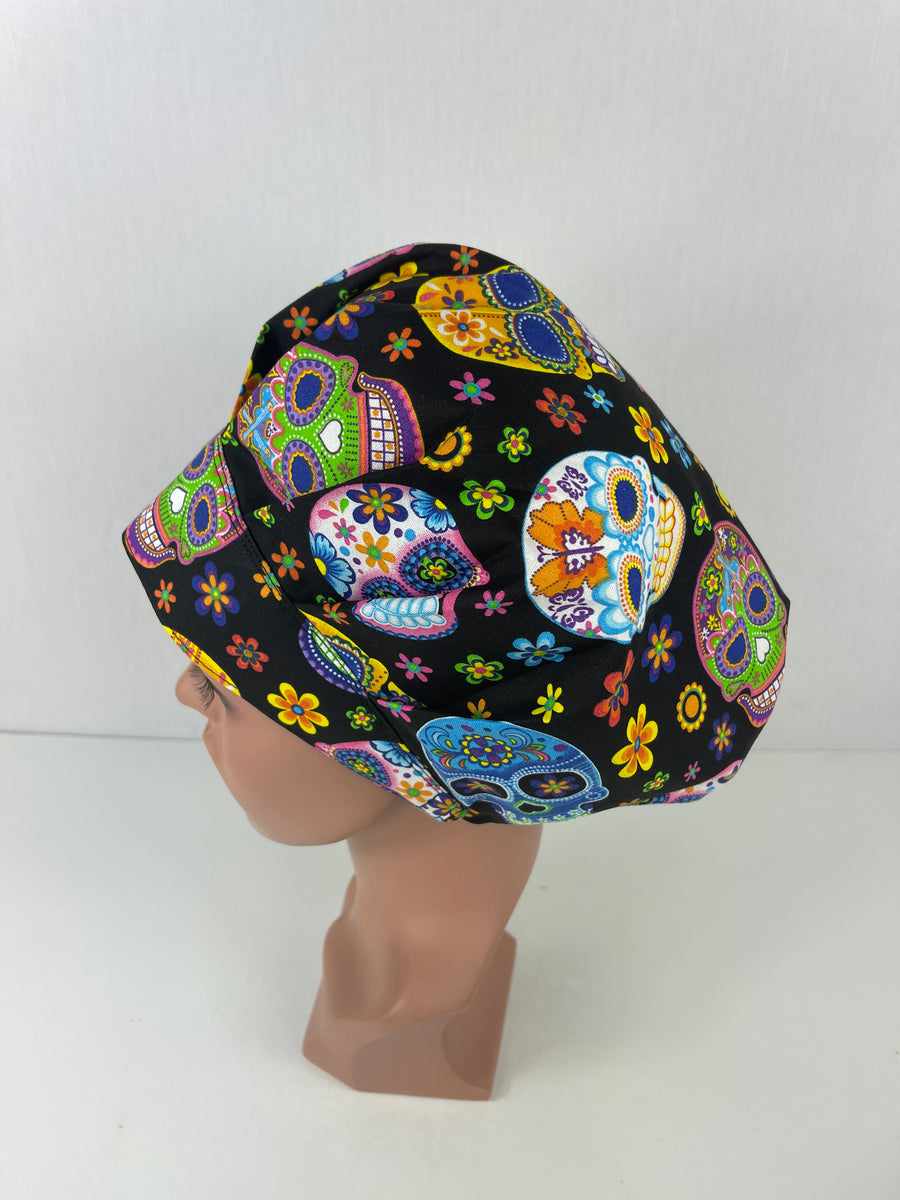 Sugar Skull on Black Bouffant Hat