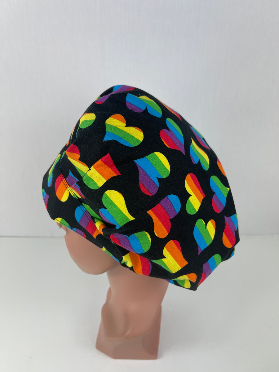 Rainbow Hearts Bouffant Scrub Hat