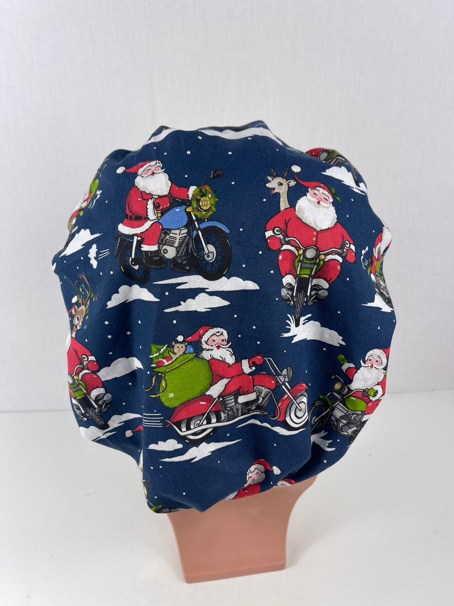 santa on a Bike Bouffant Scrub Hat