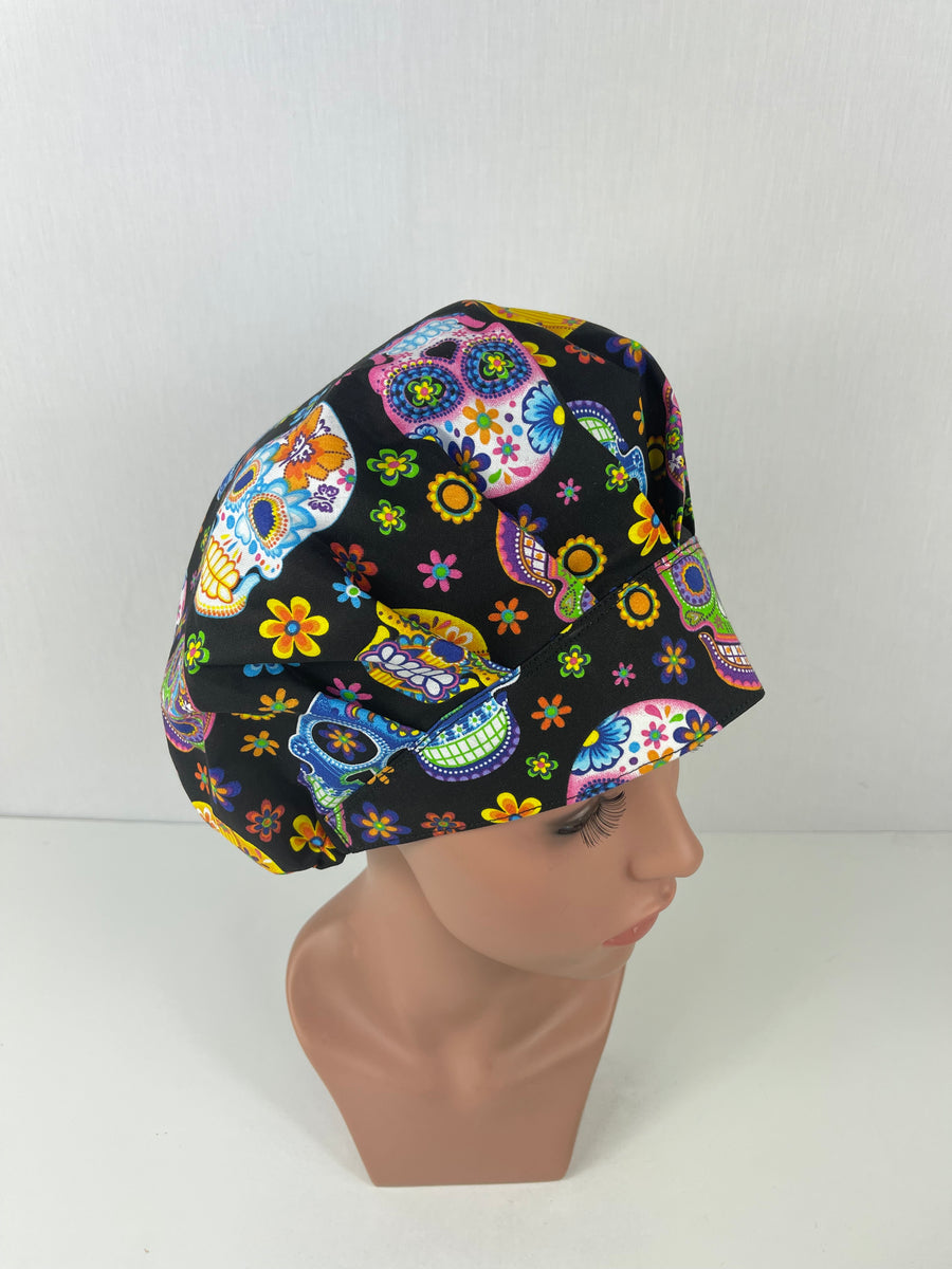 Sugar Skull on Black Bouffant Hat