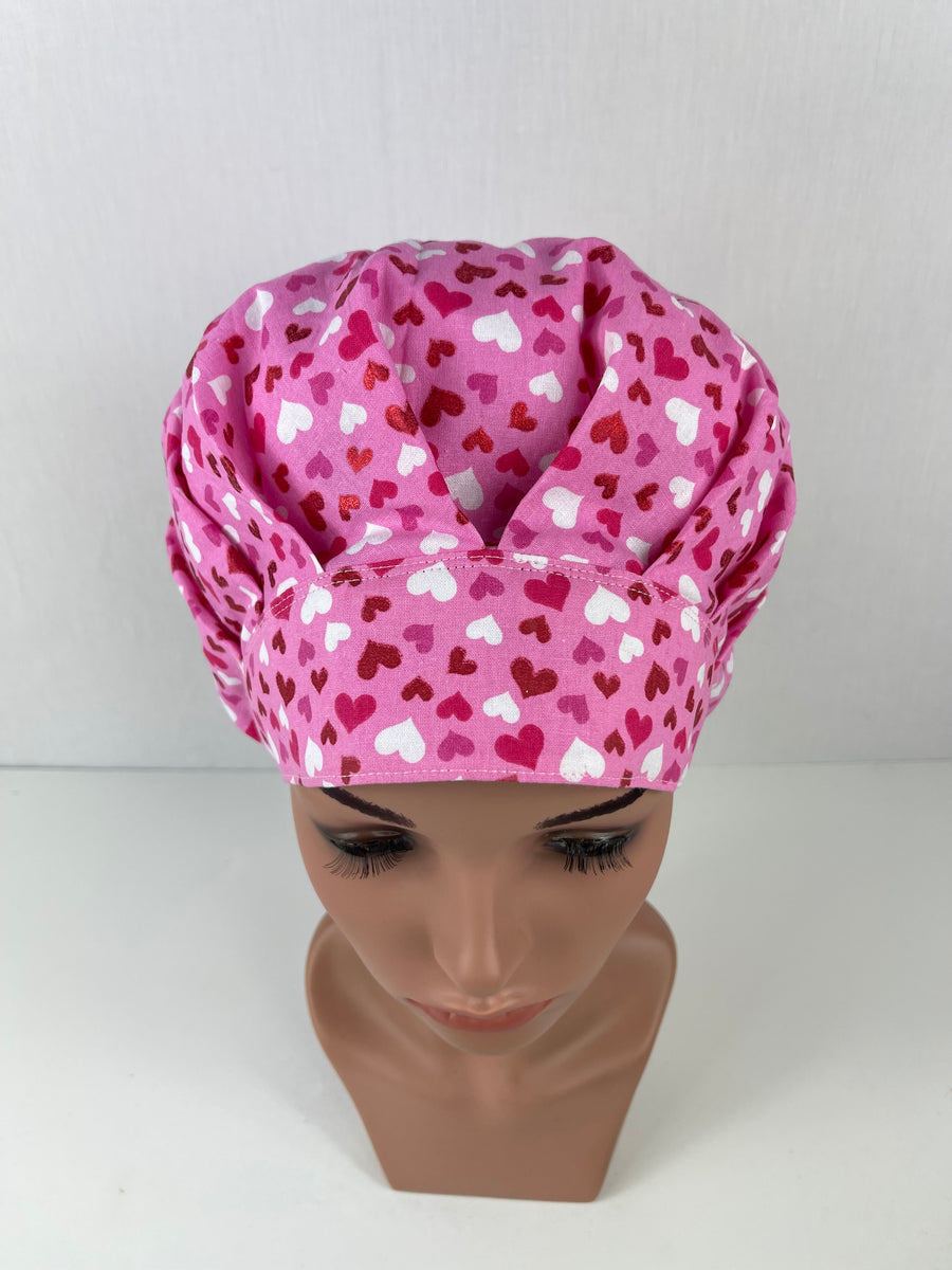 Hearts Pink Valentine Bouffant Scrub Hat