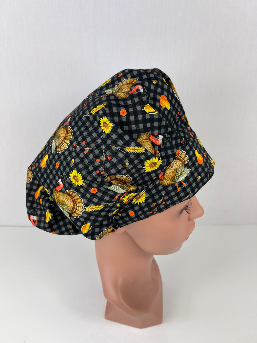 Thanksgiving Turkey on Plaid Bouffant Hat