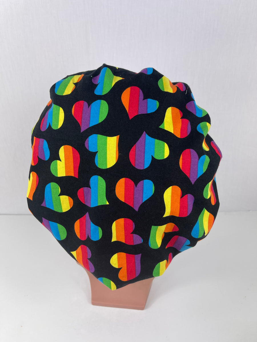 Rainbow Hearts Bouffant Scrub Hat