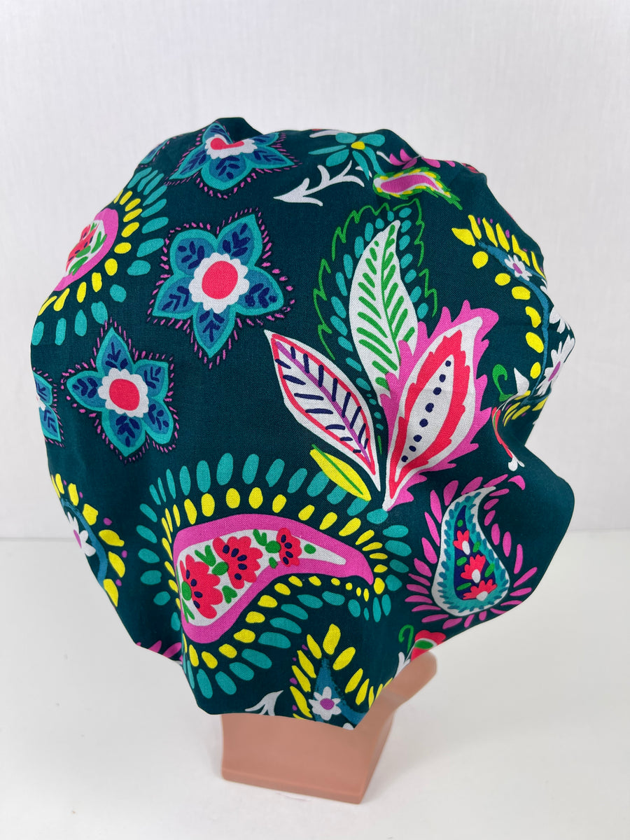 Teal Floral  Bouffant Hat