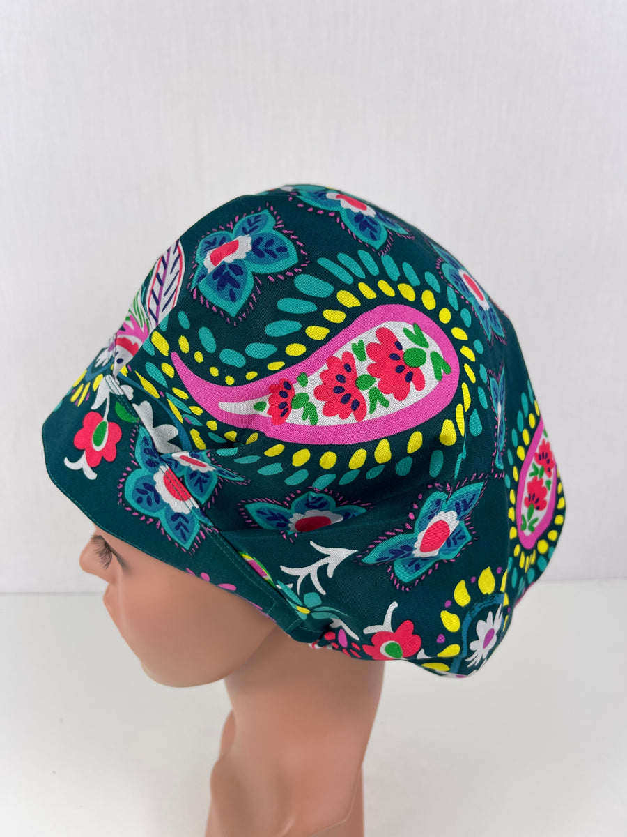 Teal Floral  Bouffant Hat