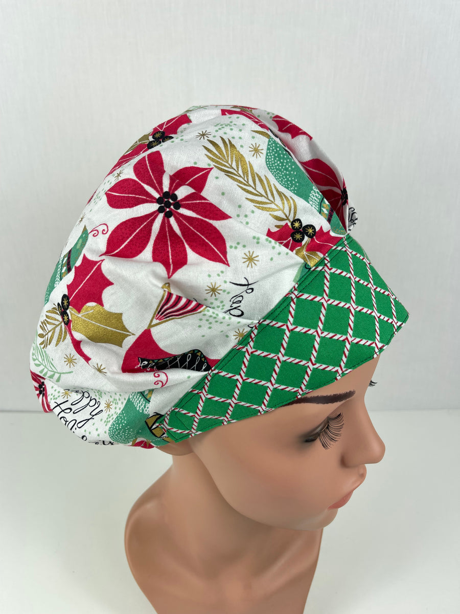 Happy Holidays Christmas Bouffant Scrub Hat