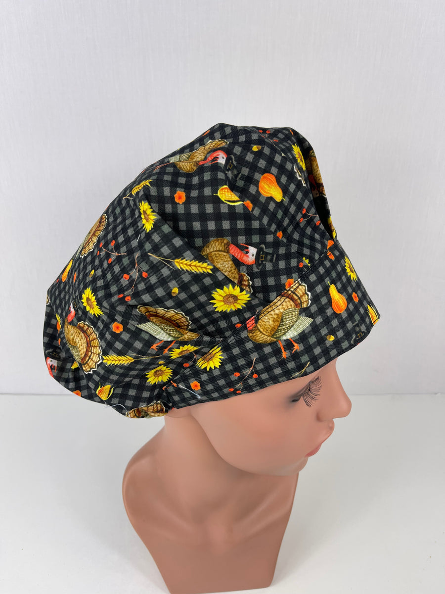 Thanksgiving Turkey on Plaid Bouffant Hat