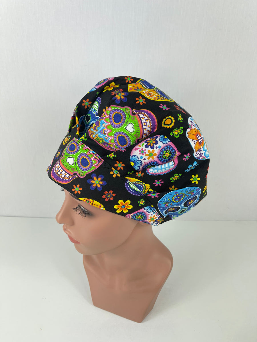 Sugar Skull on Black Bouffant Hat