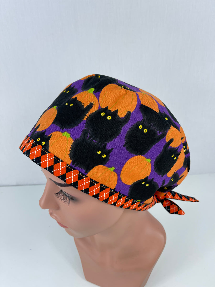 Halloween Pumpkins Cats on Purple Pixie Cap