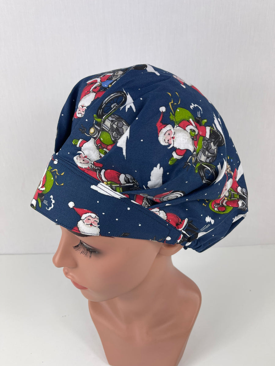 santa on a Bike Bouffant Scrub Hat