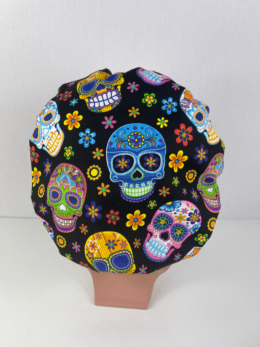 Sugar Skull on Black Bouffant Hat