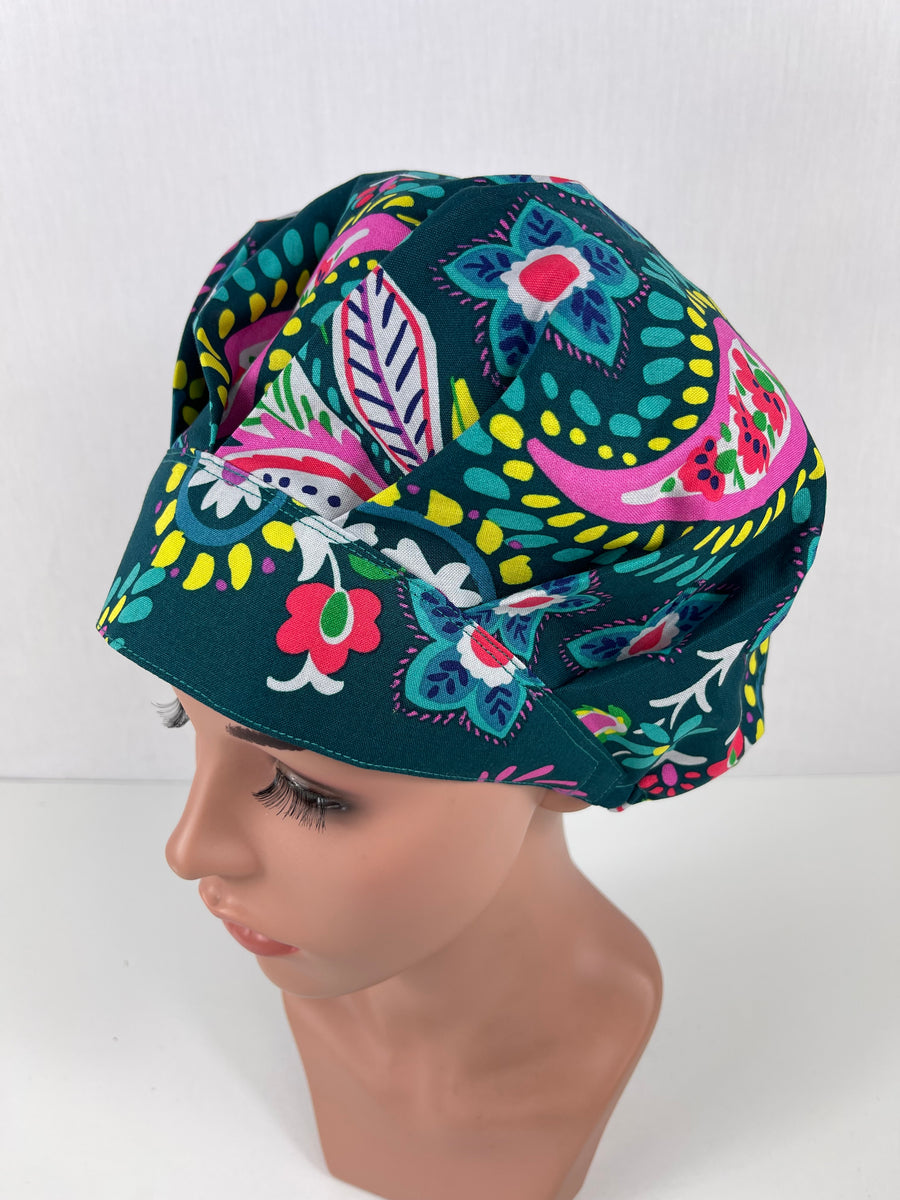 Teal Floral  Bouffant Hat