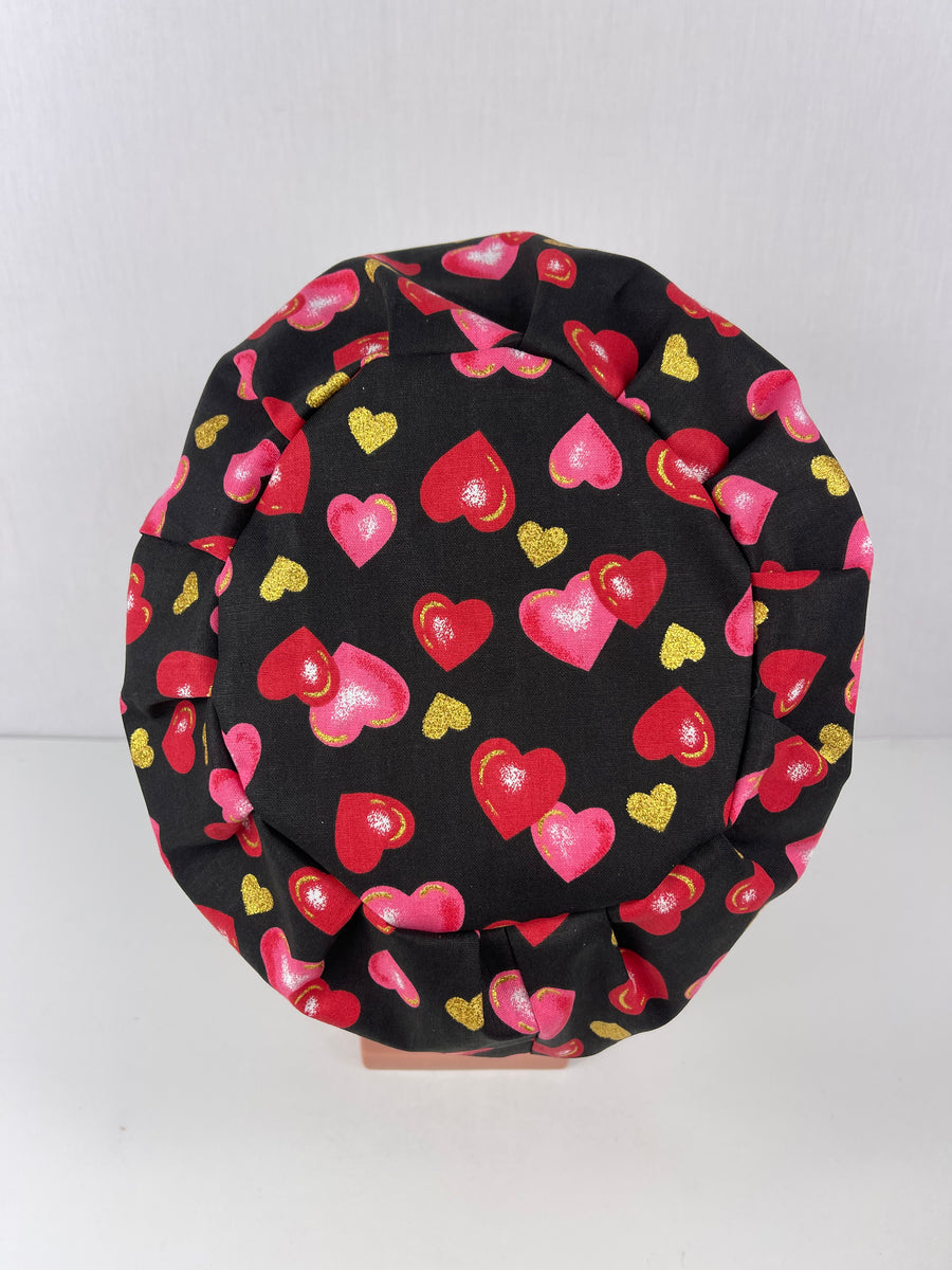 Valentines Hearts on Black Euro Cap