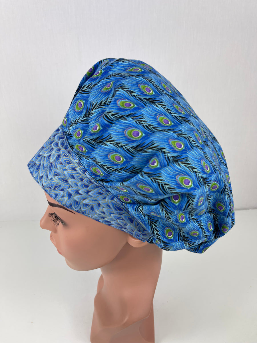 Peackock Pattern Bouffant Scrub Hat