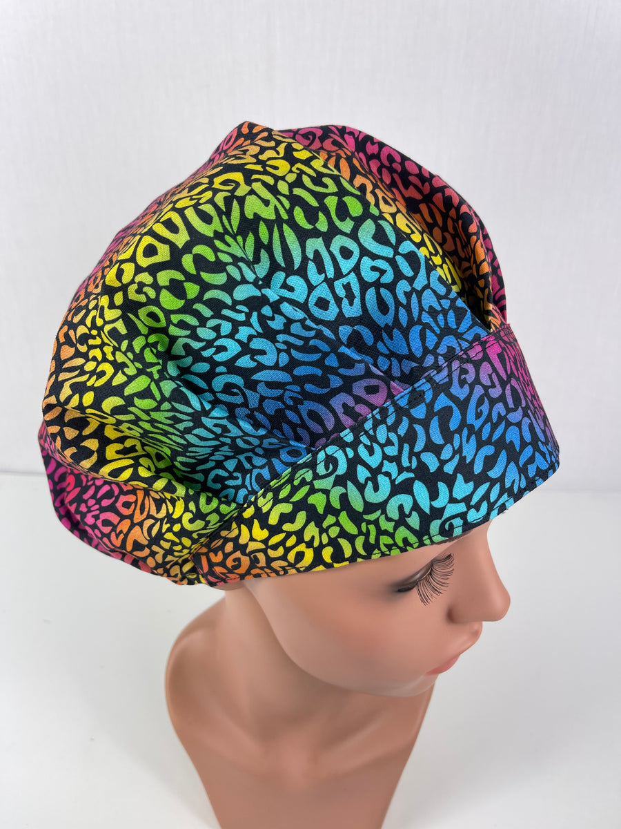 Rainbow Cheetah Bouffant Hat