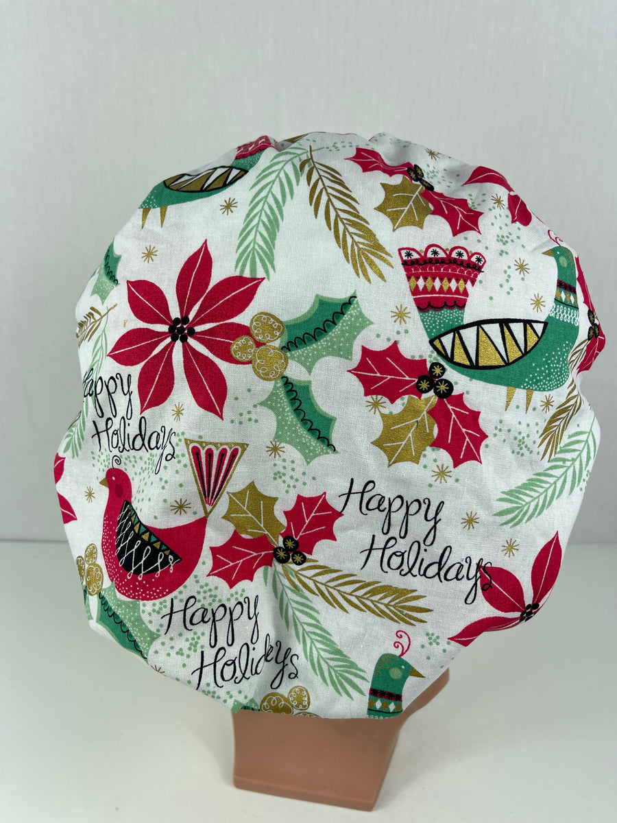 Happy Holidays Christmas Bouffant Scrub Hat