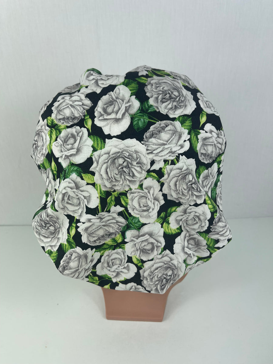 White Roses Bouffant Scrub Hat