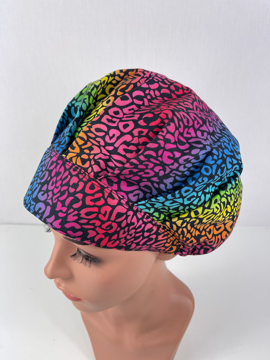 Rainbow Cheetah Bouffant Hat