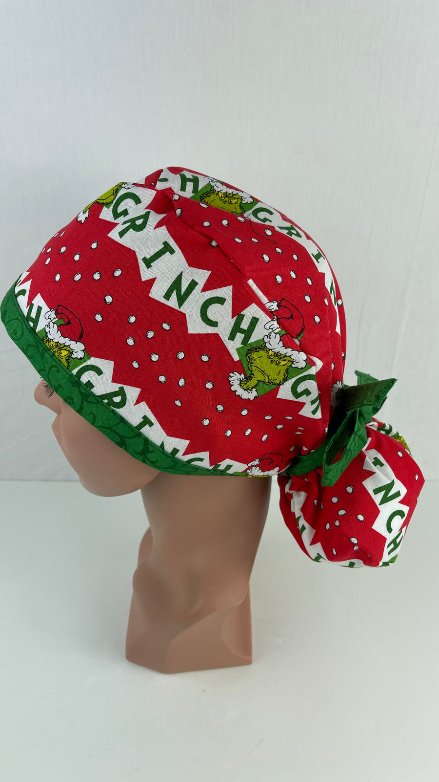 Grinch on Red Christmas Ponytail Hat