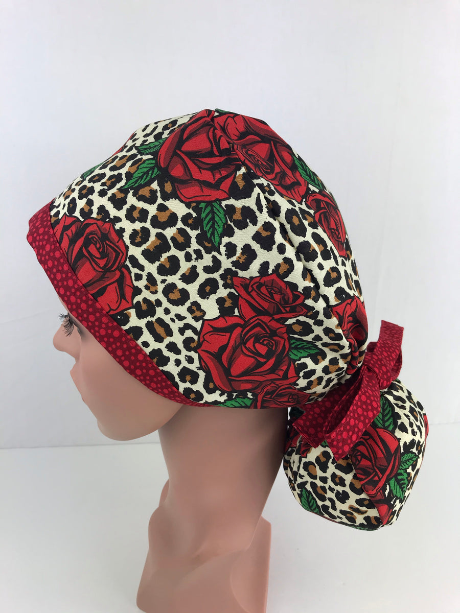 Roses on Leopard Print Ponytail Hat